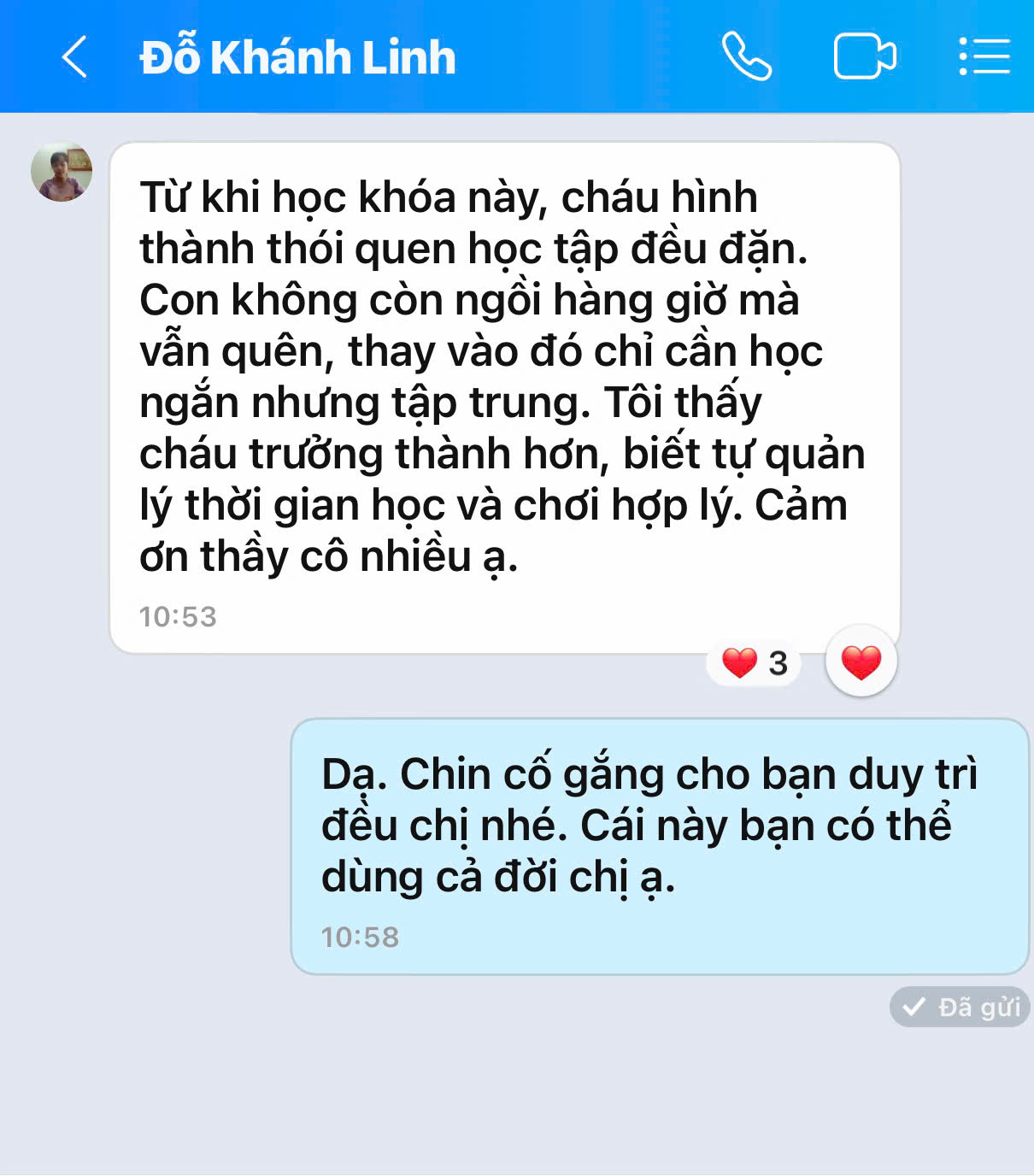 Phụ huynh ghi nhận con học tập trung và biết quản lý thời gian hơn.